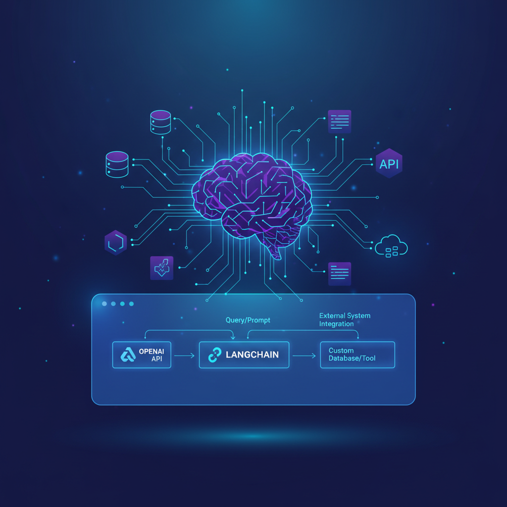 Ilustração técnica representando tecnologia relacionado a Dominando LLMs: Integração Prática com LangChain e