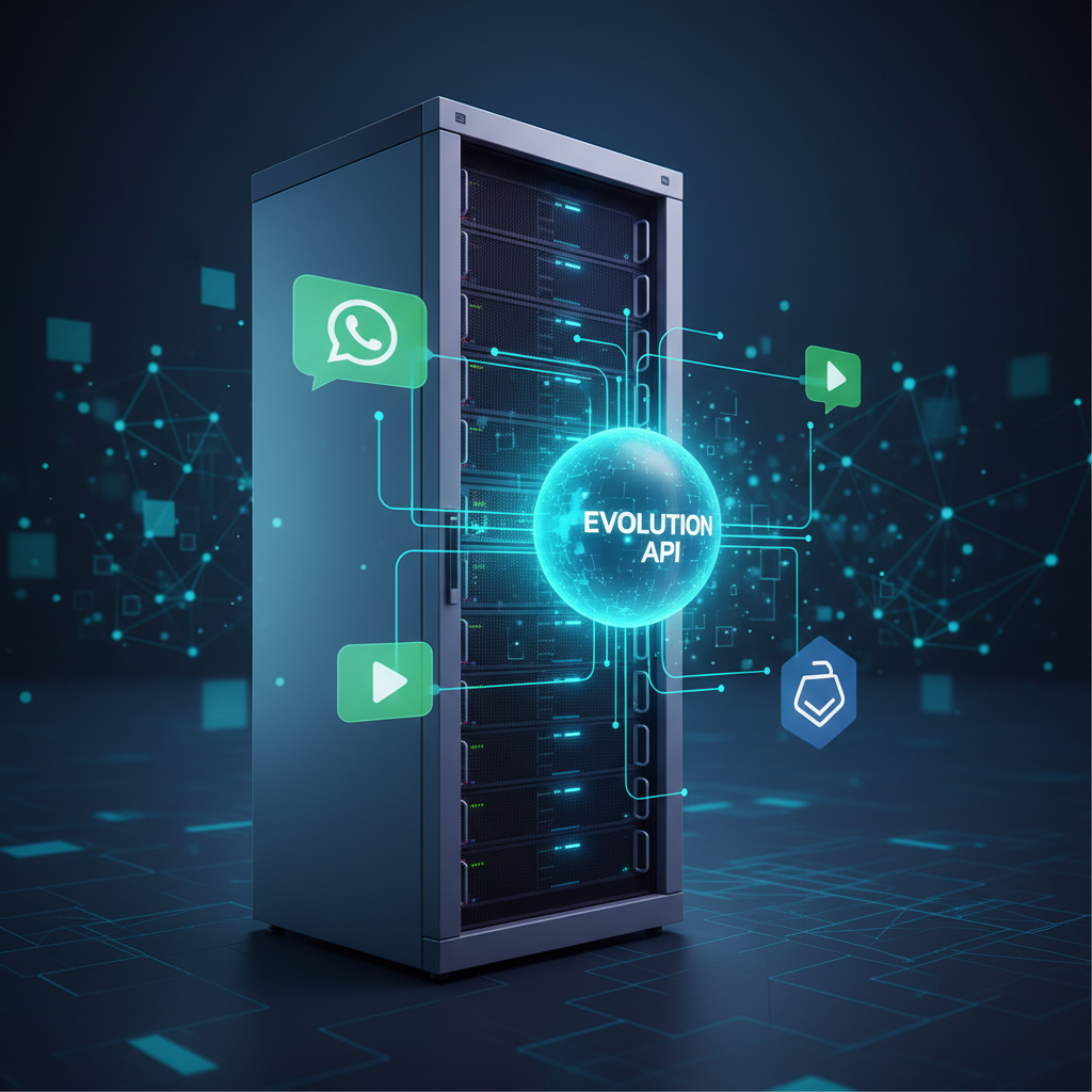 Ilustração técnica representando tecnologia relacionado a Evolution API: Guia Completo para WhatsApp Automat incluindo Wha...