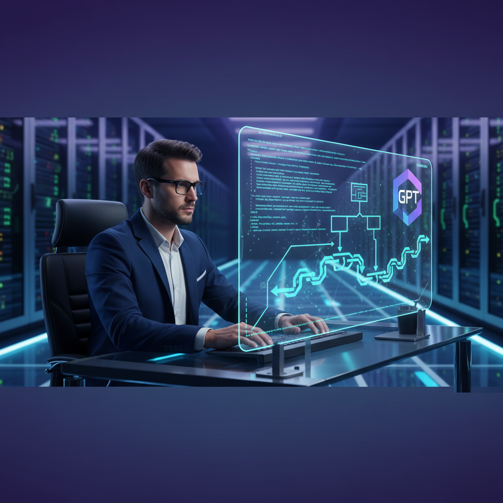 Ilustração técnica representando tecnologia relacionado a Dominando LLMs: Da OpenAI ao LangChain e Automação