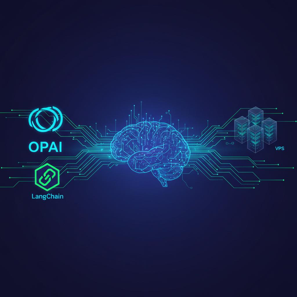 Ilustração técnica representando tecnologia relacionado a Dominando LLMs: De OpenAI a LangChain e Automação