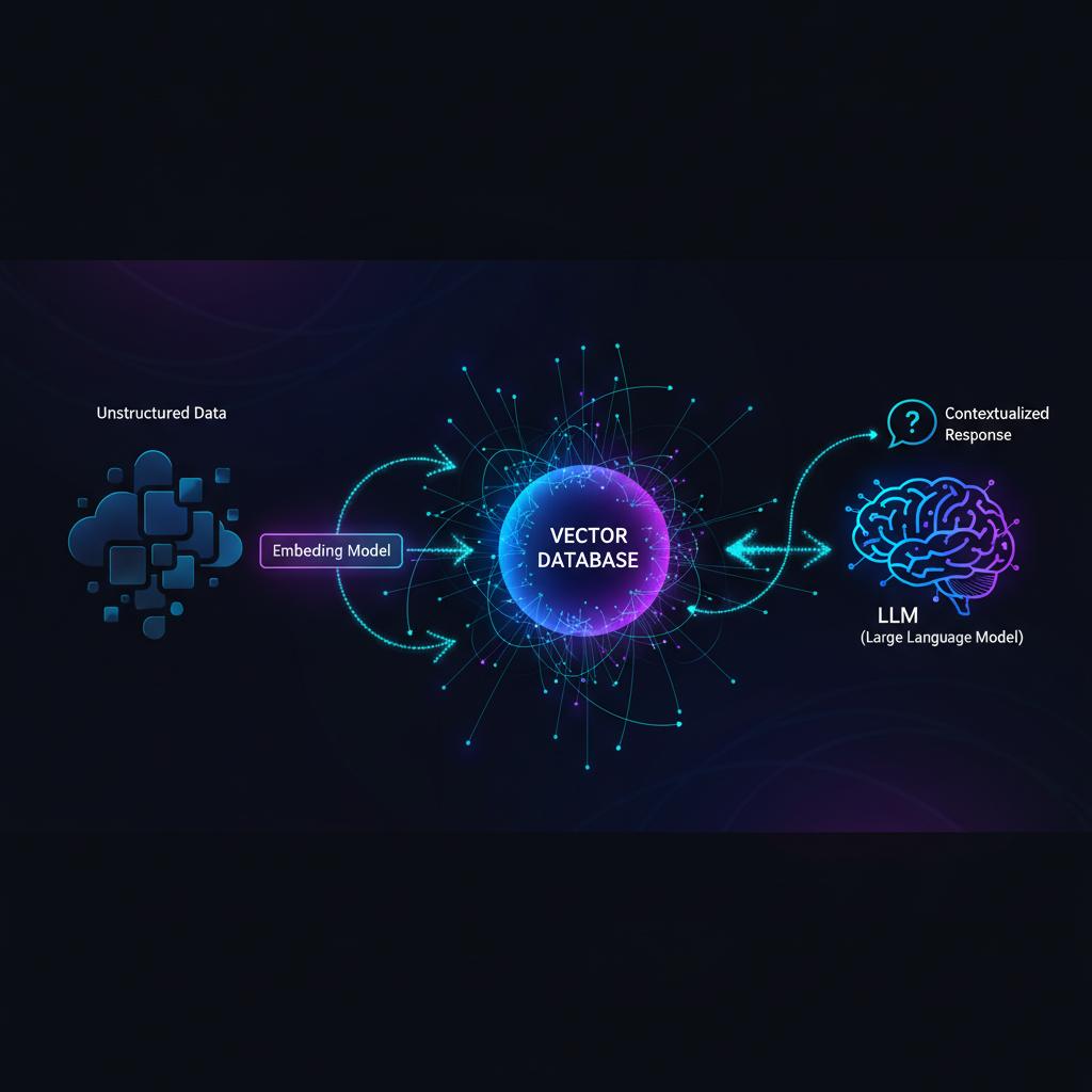 Ilustração técnica representando tecnologia relacionado a Bancos de Dados Vetoriais: O Futuro da Busca Semân incluindo Vec...