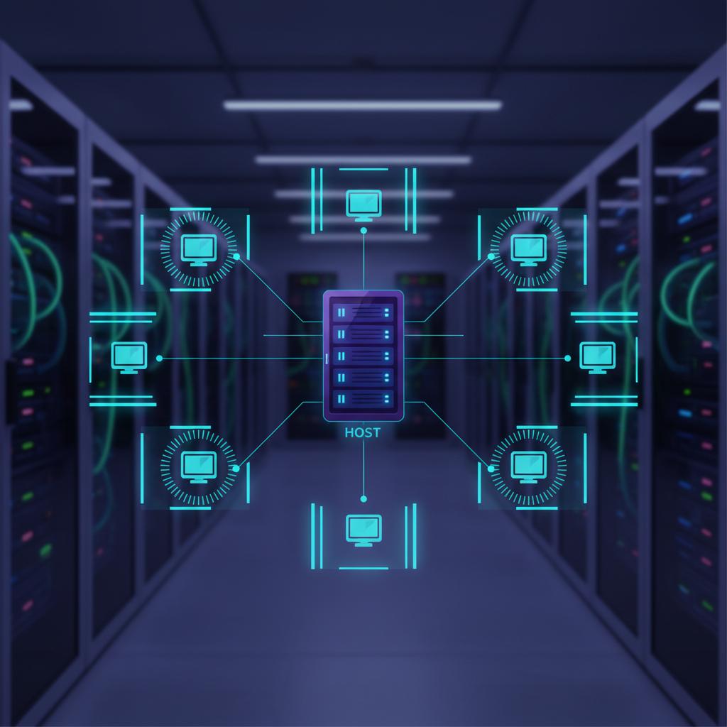 Ilustração técnica representando tecnologia relacionado a VPS: O Guia Completo de Servidores Virtuais e Clou incluindo Ser...