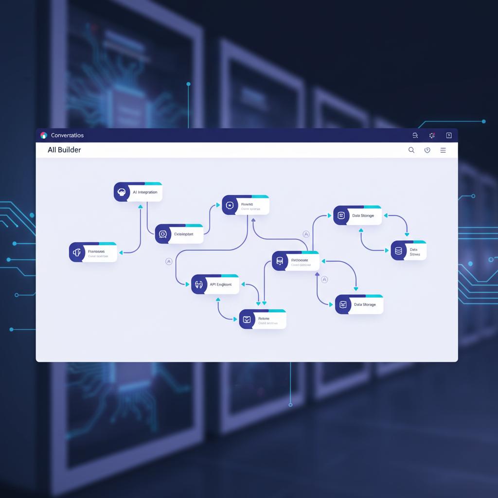 Ilustração técnica representando tecnologia relacionado a Typebot: Automatizando Conversas com IA no Seu VPS incluindo Cha...