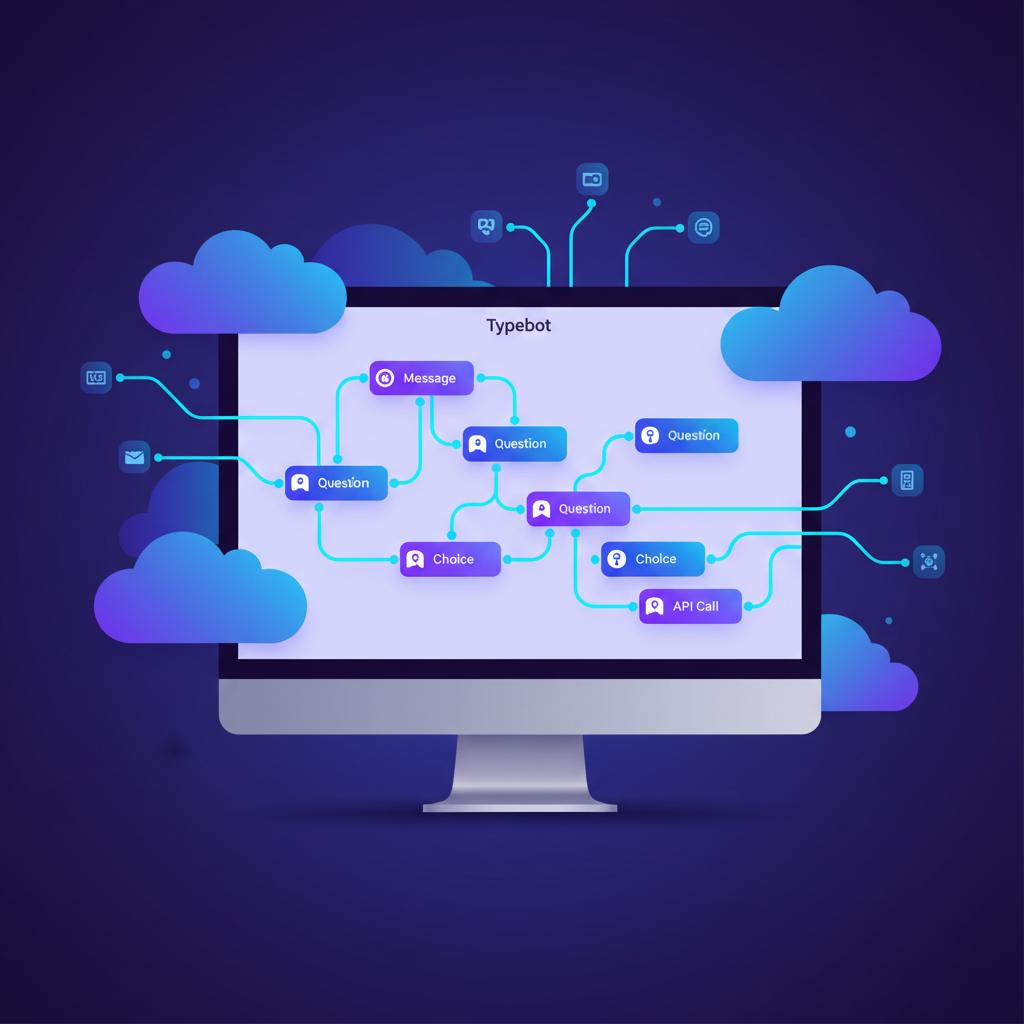 Ilustração técnica representando tecnologia relacionado a Typebot: Automação de Conversação Sem Código incluindo Chatbot