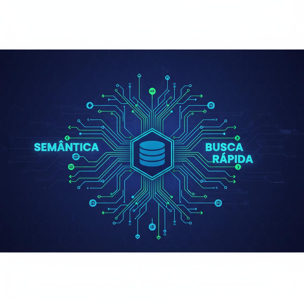 Ilustração técnica representando tecnologia relacionado a Vector Databases: O Pilar da Busca Semântica e IA incluindo Embe...