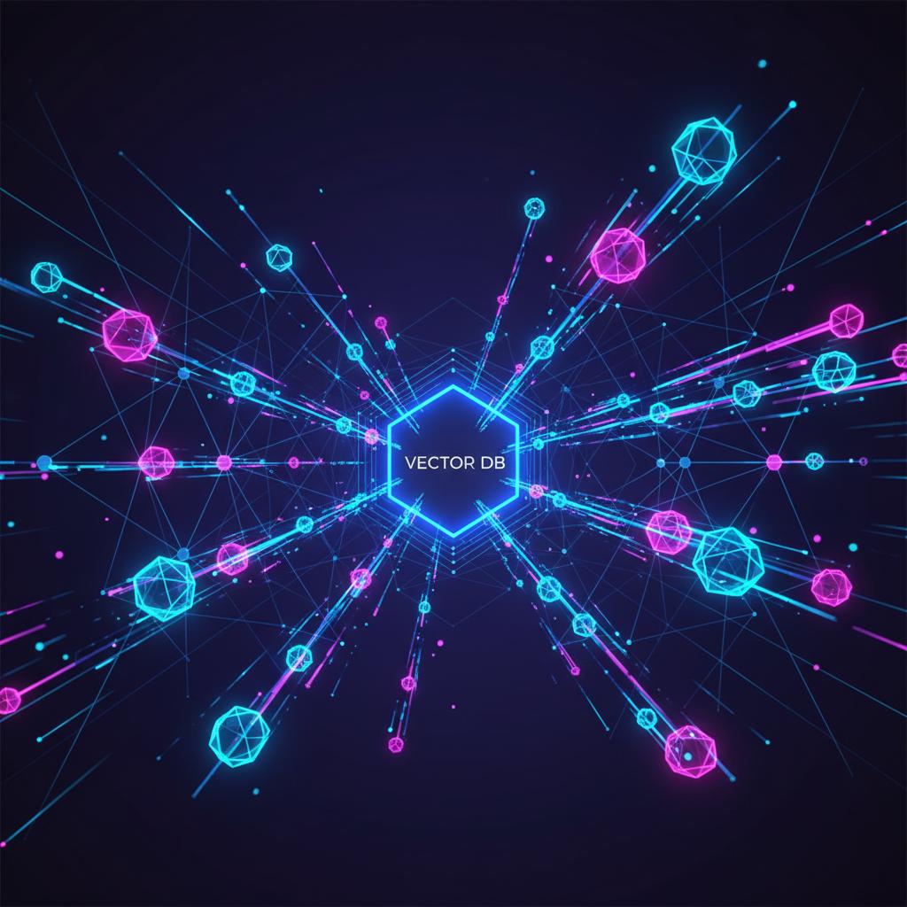Ilustração técnica representando tecnologia relacionado a Vector Databases: O Segredo da Busca Semântica Mod incluindo Emb...