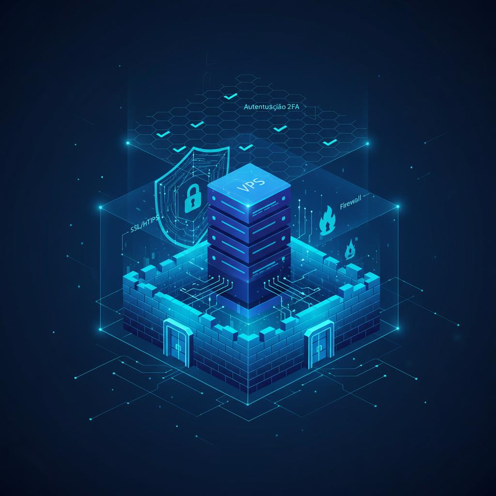 Ilustração técnica representando tecnologia relacionado a Guia Essencial de Segurança Web: Proteja Seu Servi incluindo VPS...