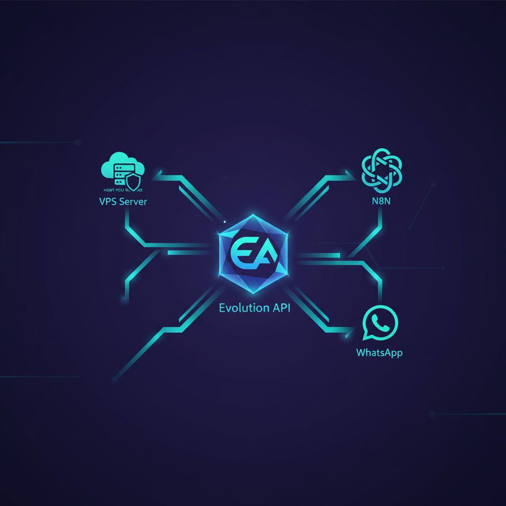 Ilustração técnica representando tecnologia relacionado a Evolution API: Domine o WhatsApp Business Programá incluindo Wha...