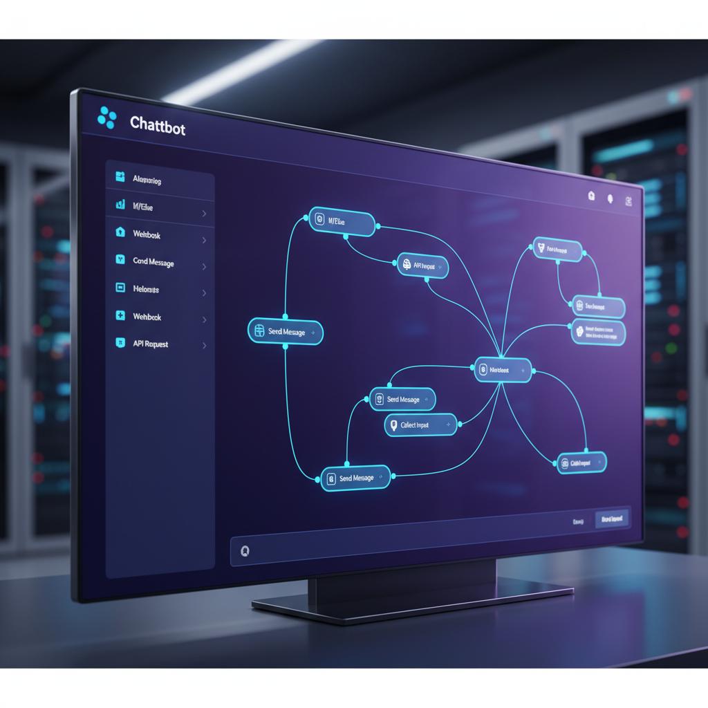 Ilustração técnica representando tecnologia relacionado a Typebot: O Futuro da Conversação e Automação Web incluindo Chatbot
