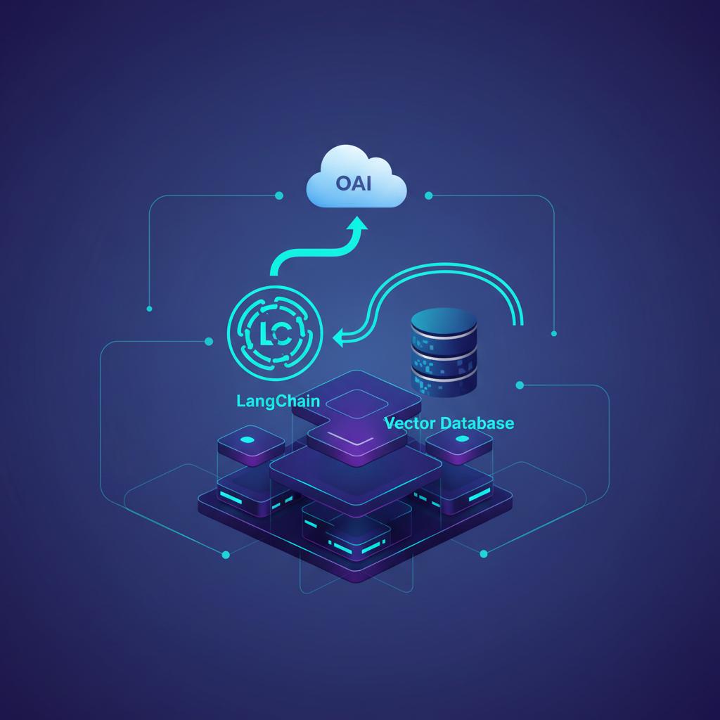 Ilustração técnica representando tecnologia relacionado a Dominando LLMs: De OpenAI a LangChain na Prática