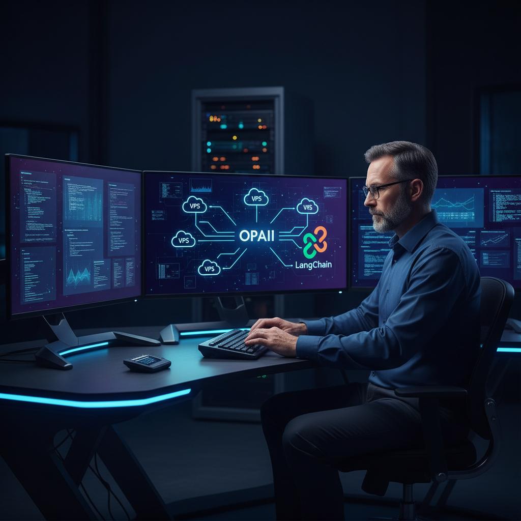 Ilustração técnica representando tecnologia relacionado a Dominando LLMs: Da API ao LangChain e Automação