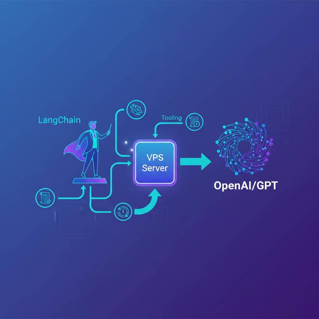 Ilustração técnica representando tecnologia relacionado a LLMs e IA: Otimizando Infraestrutura com LangChain