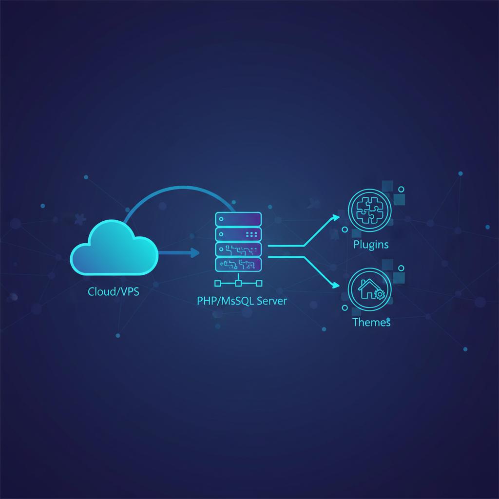 Ilustração técnica representando tecnologia relacionado a WordPress: O Guia Definitivo para Sites e Blogs incluindo CMS