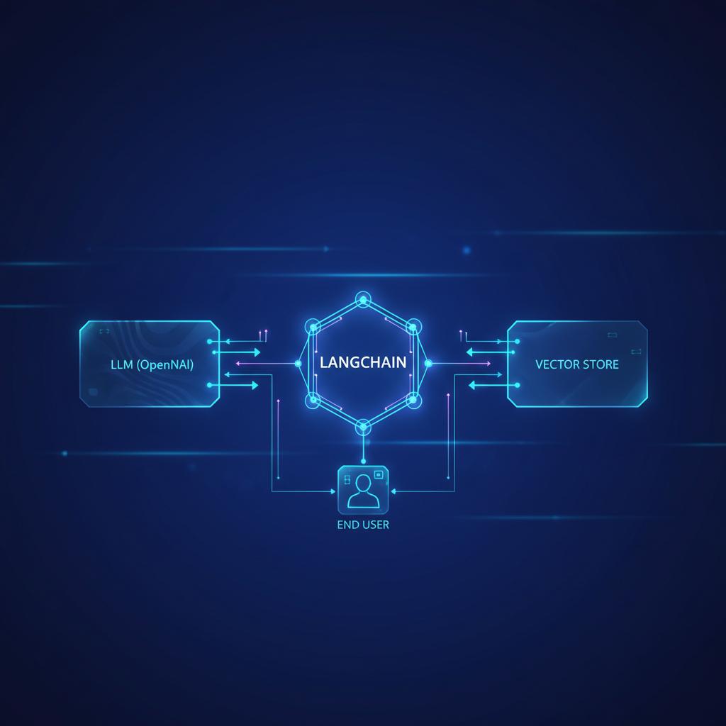 Ilustração técnica representando tecnologia relacionado a Dominando LLMs: Da Teoria à Implementação com Lang