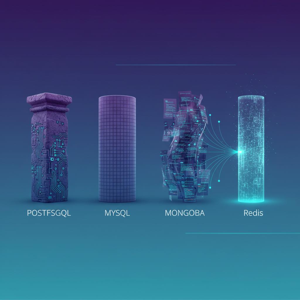 Ilustração técnica representando tecnologia relacionado a PostgreSQL vs MySQL vs MongoDB: Escolha Ideal de B