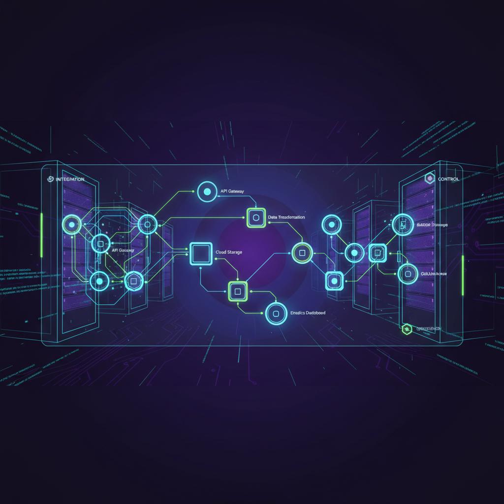 Ilustração técnica representando tecnologia relacionado a N8N: Domine a Automação Low-Code para sua Infraest