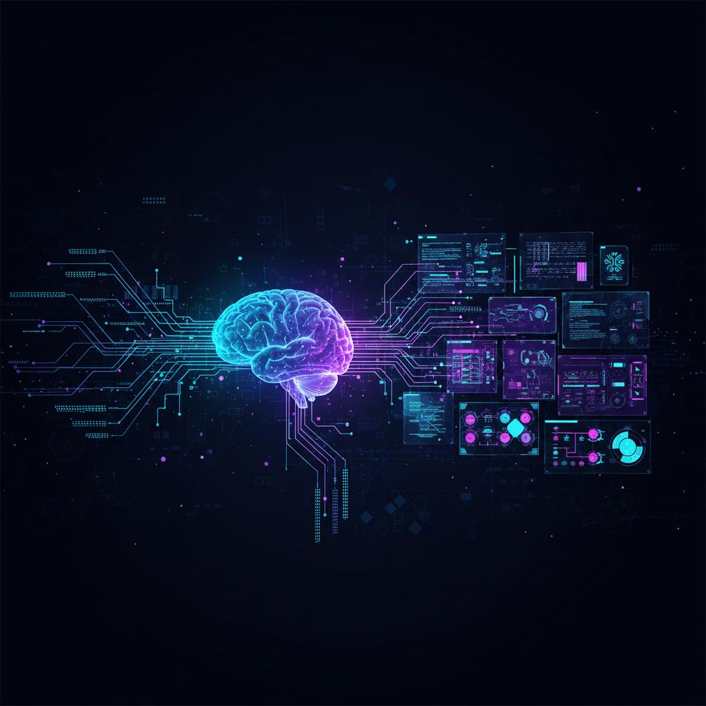 Ilustração técnica representando tecnologia relacionado a LLM e a Nova Era da Automação com IA: Guia Prático incluindo Int...