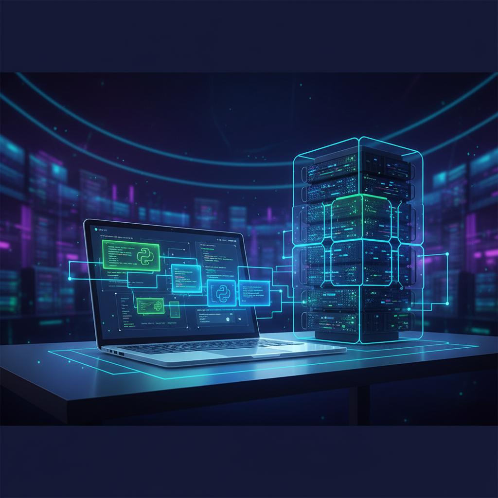 Ilustração técnica representando tecnologia relacionado a Domínio da Programação: Python, JS e Otimização de