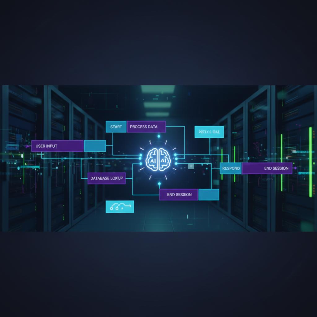 Ilustração técnica representando tecnologia relacionado a Typebot: Construa Chatbots de IA com Fluxos Visuai
