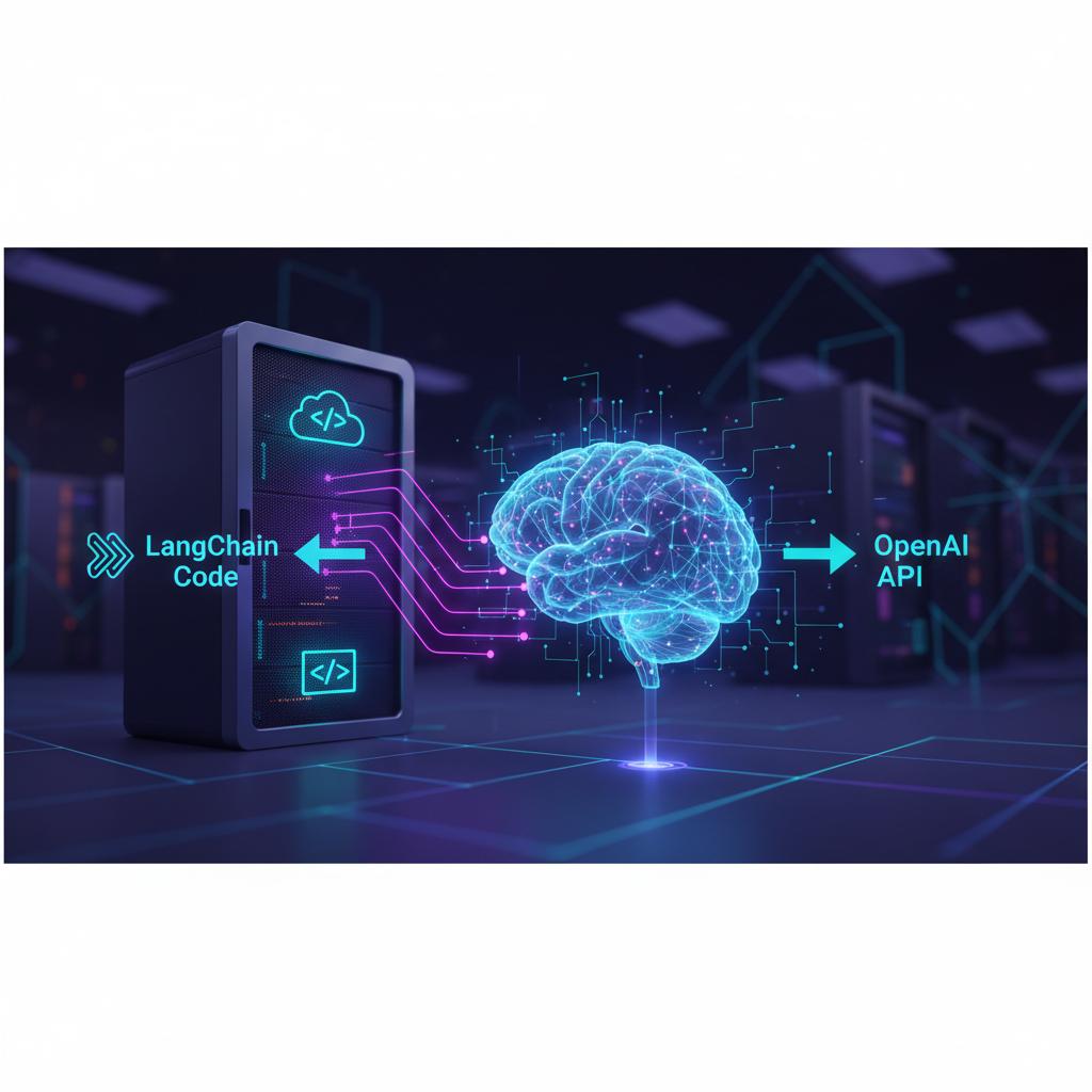 Ilustração técnica representando tecnologia relacionado a Dominando LLMs: Da OpenAI ao LangChain para Automa