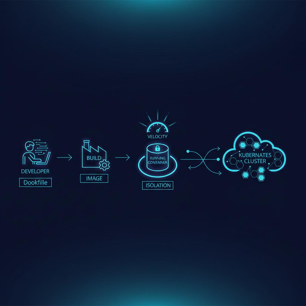 Ilustração técnica representando tecnologia relacionado a Docker: O Guia Essencial para Containers e DevOps