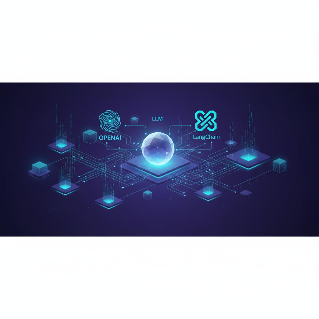 Ilustração técnica representando tecnologia relacionado a Descomplicando LLMs: Do Básico ao LangChain na Prá