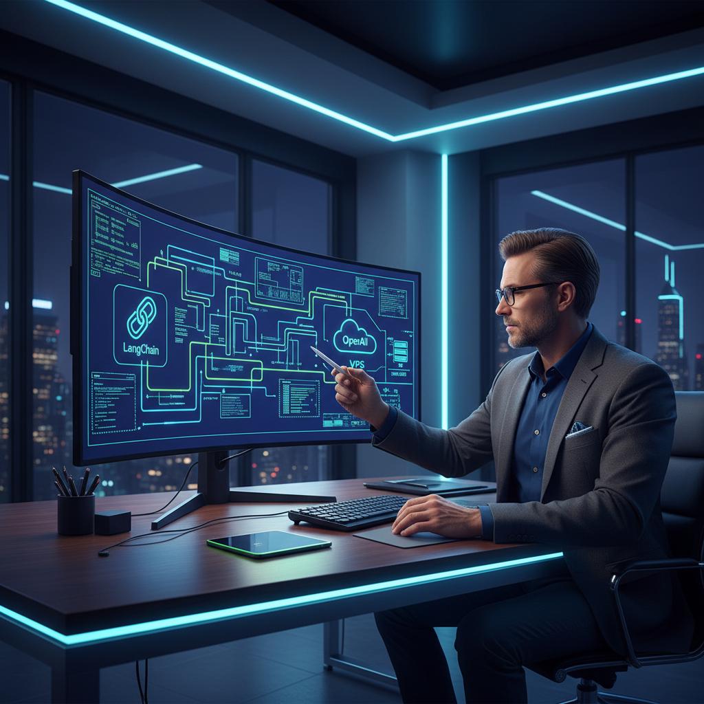 Ilustração técnica representando tecnologia relacionado a Desbloqueando LLMs: Guia Prático com LangChain e O