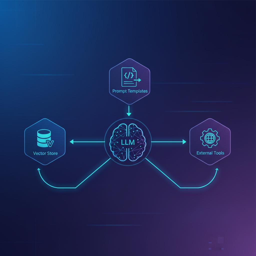 Ilustração técnica representando tecnologia relacionado a Dominando LLMs: Guia Prático com LangChain e OpenA