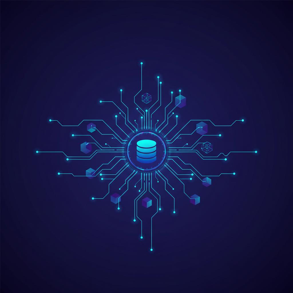 Ilustração técnica representando tecnologia relacionado a Bancos de Dados Vetoriais: O Pilar da IA Moderna incluindo Vecto...