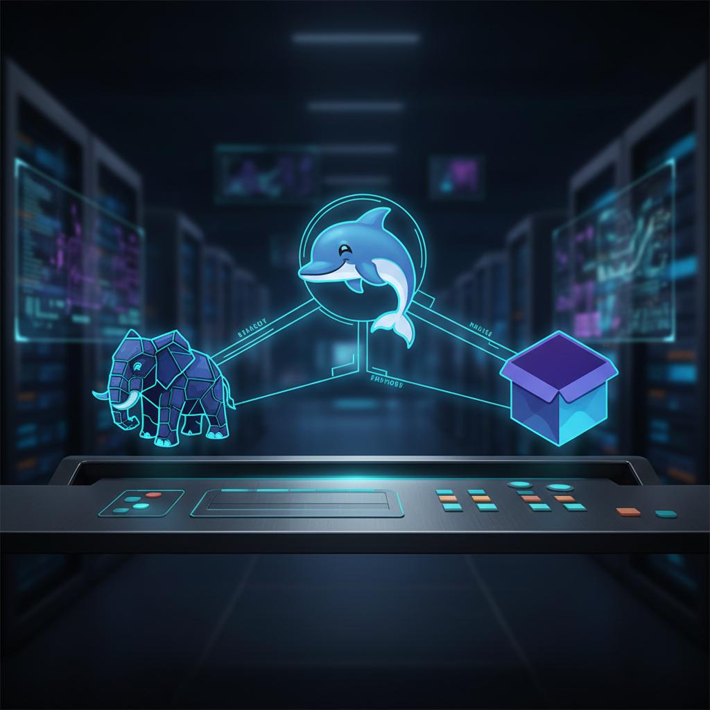 Ilustração técnica representando tecnologia relacionado a PostgreSQL vs MySQL vs MongoDB: Guia de Bancos de 