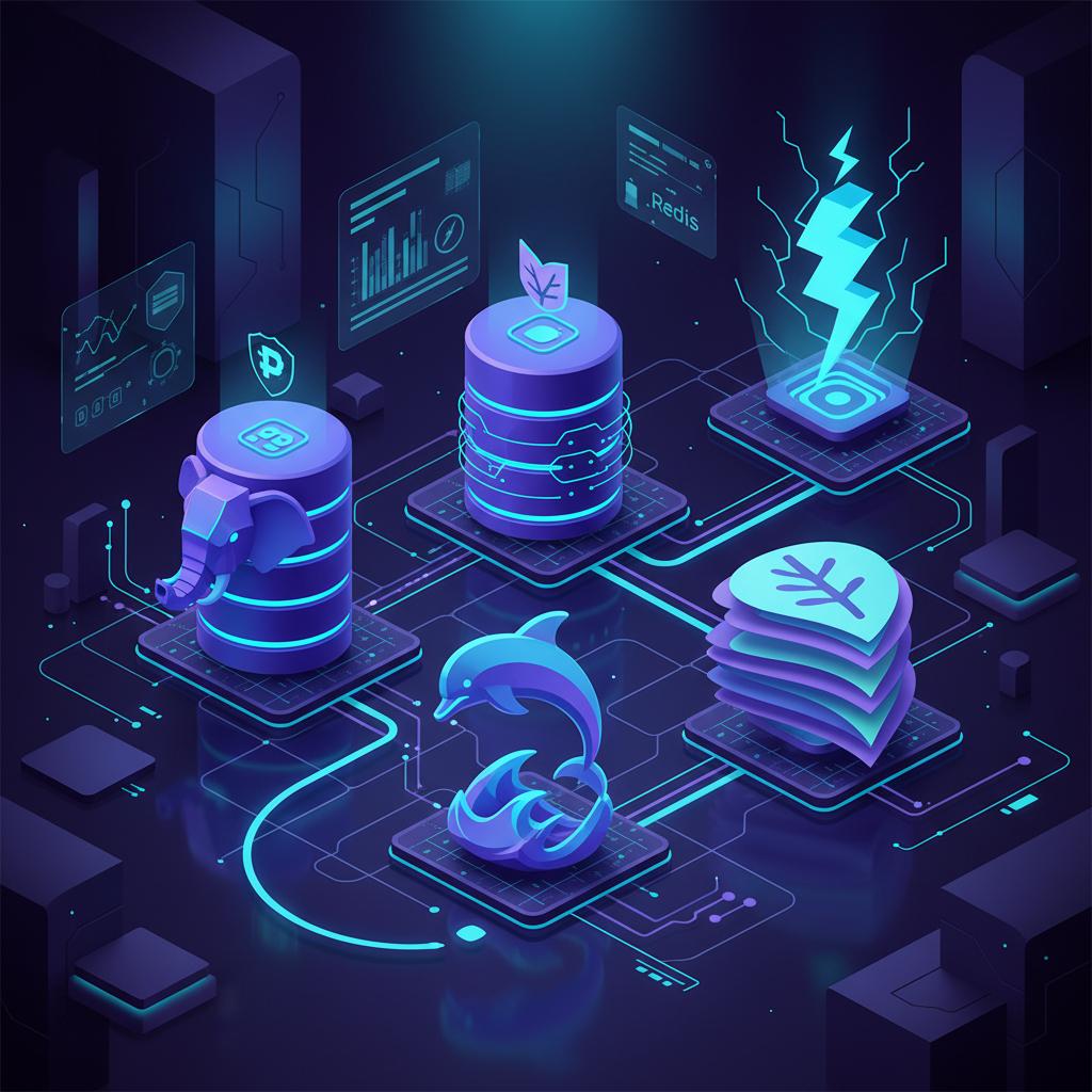 Ilustração técnica representando tecnologia relacionado a Qual Banco de Dados Escolher? PostgreSQL, MySQL ou