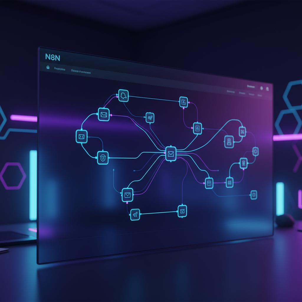 Ilustração técnica representando tecnologia relacionado a N8N: O Guia Definitivo para Automação de Workflows incluindo aut...