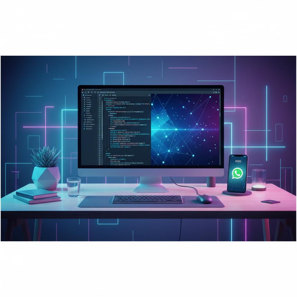 Ilustração técnica representando tecnologia relacionado a Guia Definitivo Evolution API: WhatsApp e Automaçã incluindo Wha...