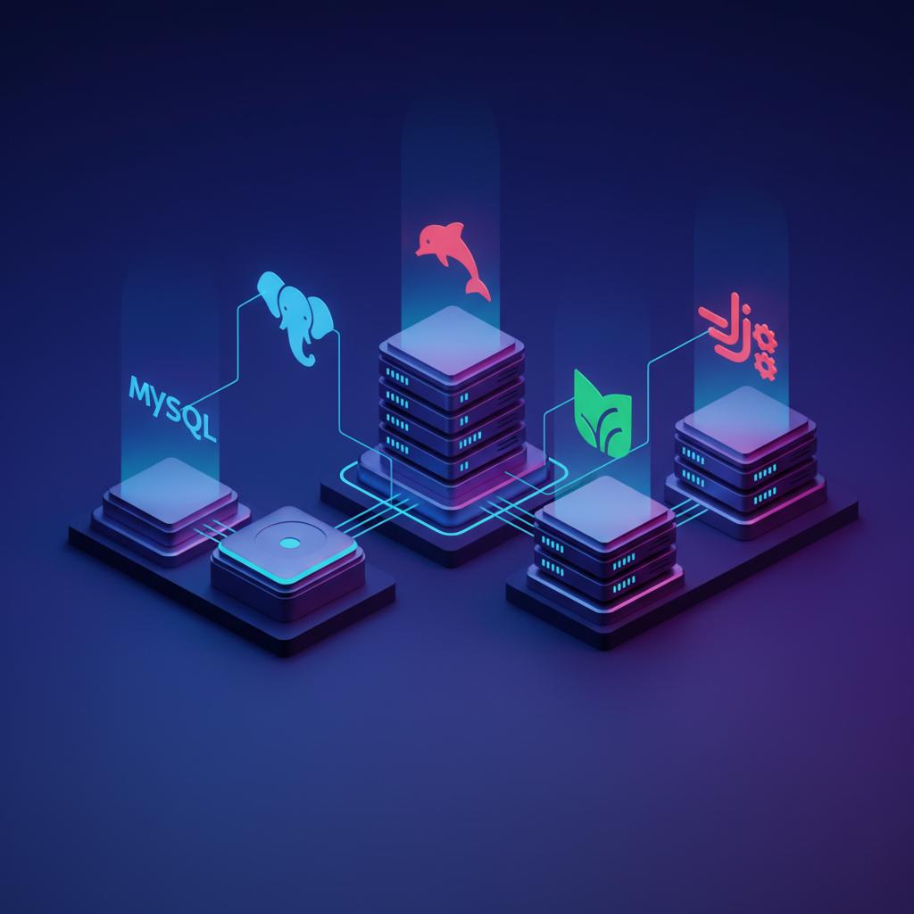 Ilustração técnica representando tecnologia relacionado a Qual o melhor Banco de Dados para seu projeto? Gui incluindo Pos...