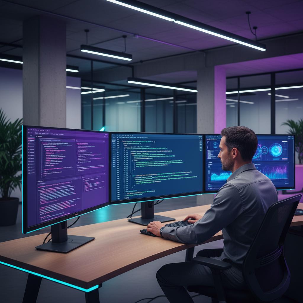 Ilustração técnica representando tecnologia relacionado a Guia de Programação 2026: Python, JavaScript e Dic