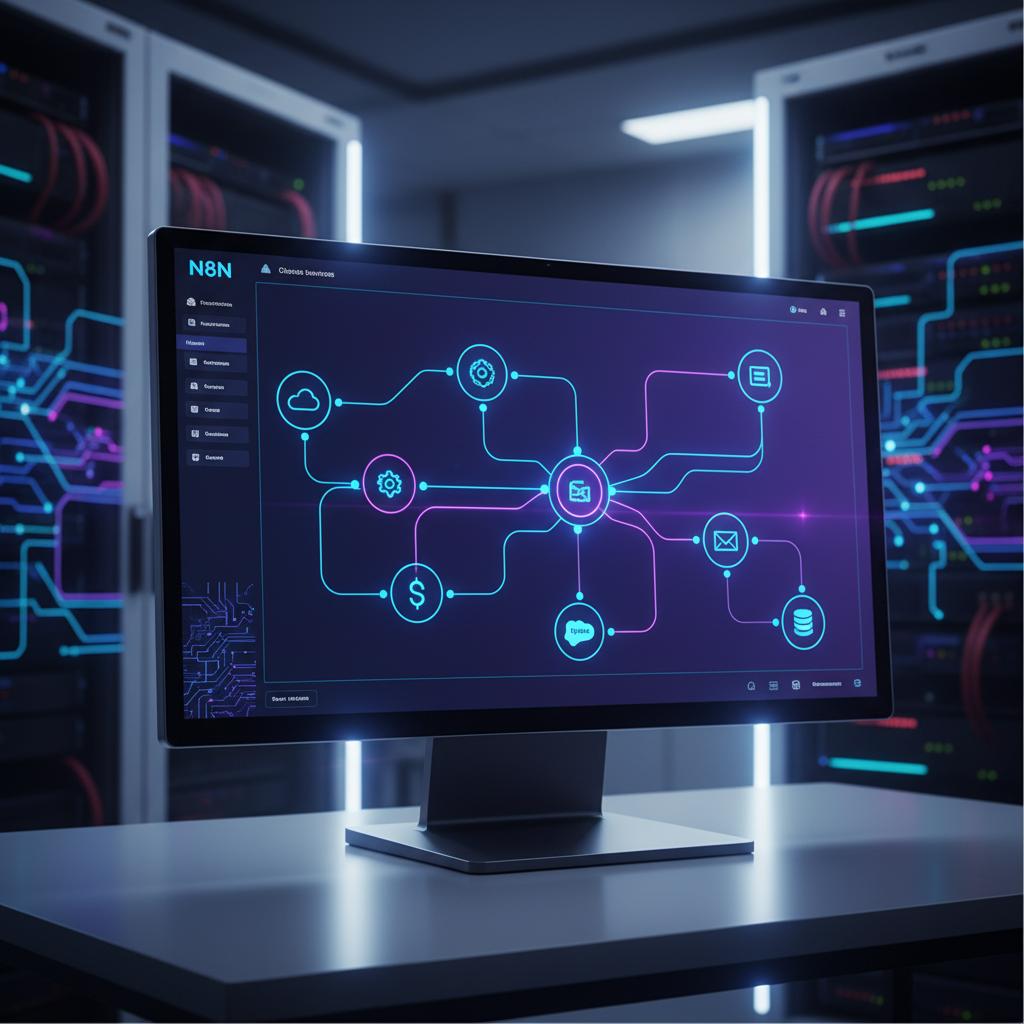 Ilustração técnica representando tecnologia relacionado a N8N: O Guia Definitivo para Automação de Workflows incluindo aut...