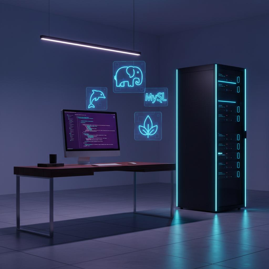 Ilustração técnica representando tecnologia relacionado a Como escolher o melhor banco de dados: Guia de Esp incluindo Pos...