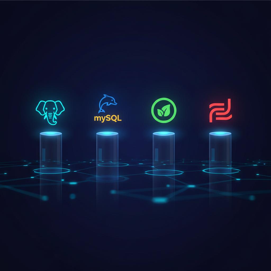Ilustração técnica representando tecnologia relacionado a Qual Banco de Dados Escolher: PostgreSQL, MySQL ou