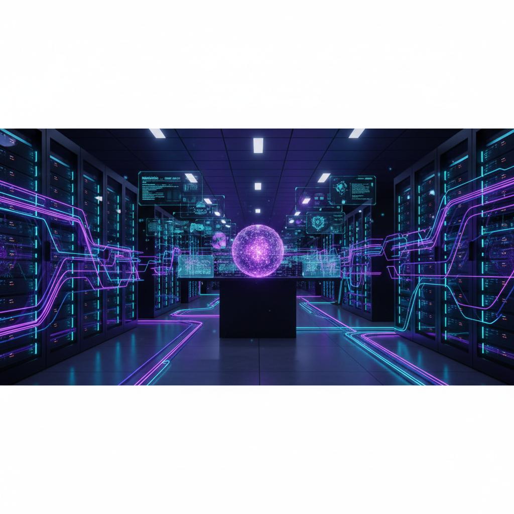 Ilustração técnica representando tecnologia relacionado a LLM: Como implementar Inteligência Artificial com 