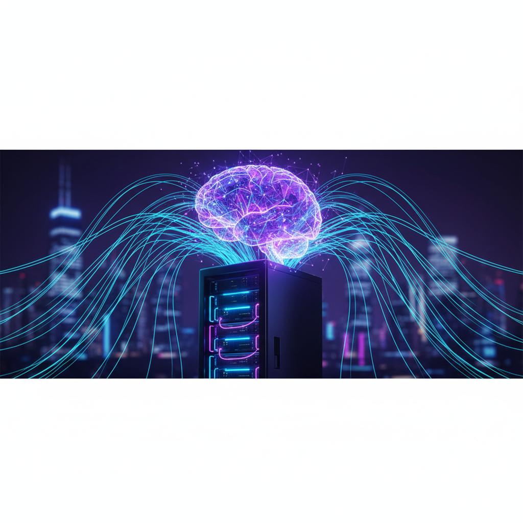 Ilustração técnica representando tecnologia relacionado a LLM: Como implementar Inteligência Artificial na s