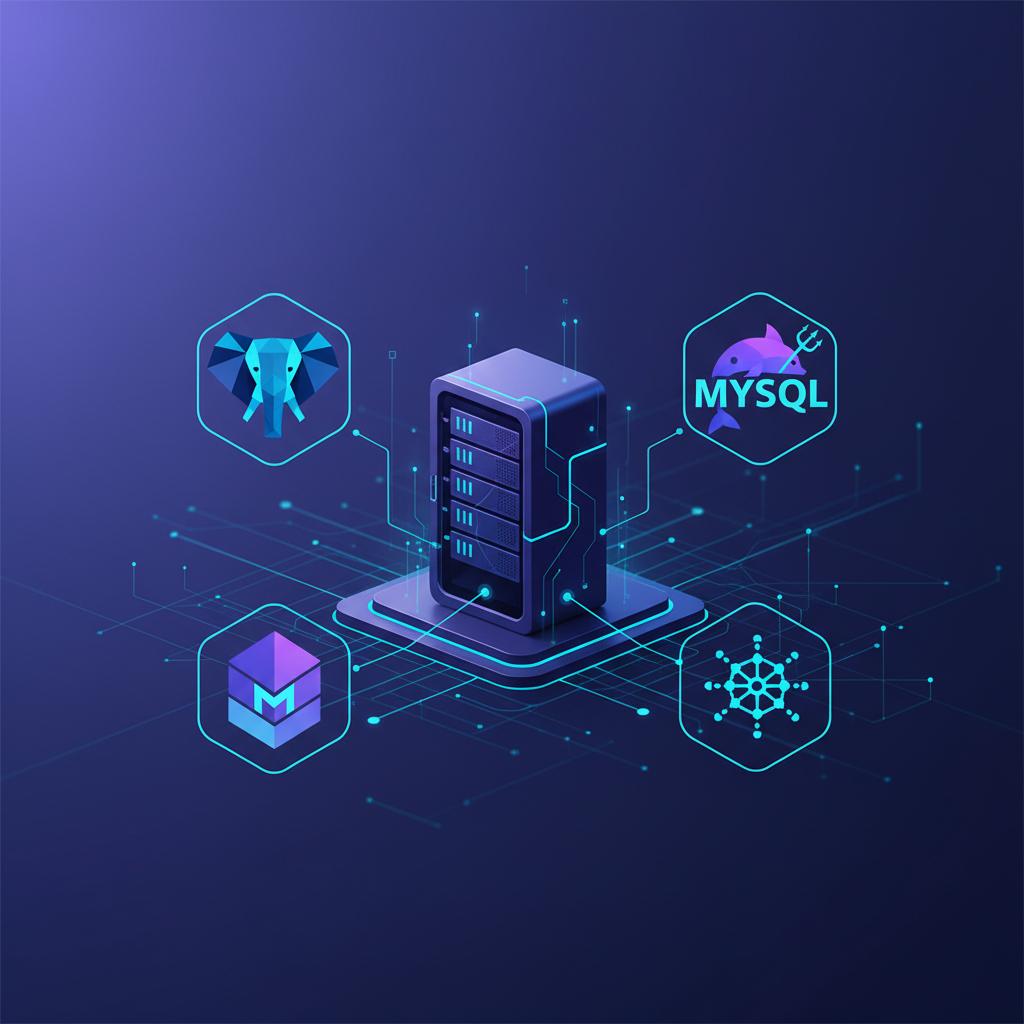Ilustração técnica representando tecnologia relacionado a Qual Banco de Dados Escolher: PostgreSQL, MySQL ou