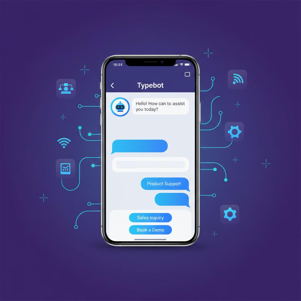 Ilustração técnica representando tecnologia relacionado a Como criar um Typebot de alta conversão: Guia Comp incluindo aut...