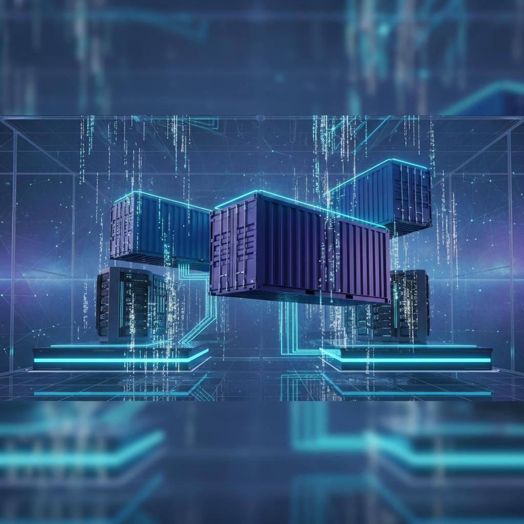 Ilustração técnica representando tecnologia relacionado a Guia Prático Docker: O que é, Vantagens e Como Com incluindo Con...