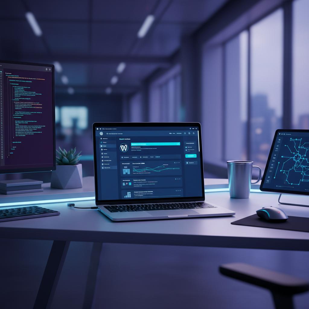 Ilustração técnica representando tecnologia relacionado a WordPress: O Guia Completo para Criar seu Website  incluindo CMS