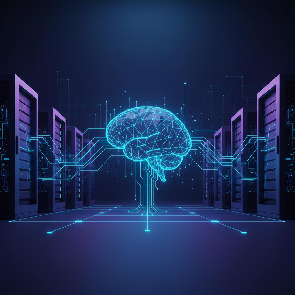 Ilustração técnica representando tecnologia relacionado a LLM: Como implementar Inteligência Artificial com 