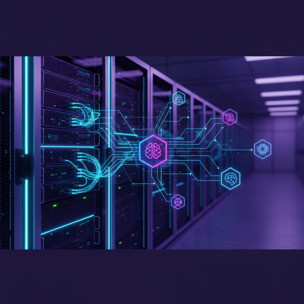 Ilustração técnica representando tecnologia relacionado a LLM: Como implementar Inteligência Artificial com 