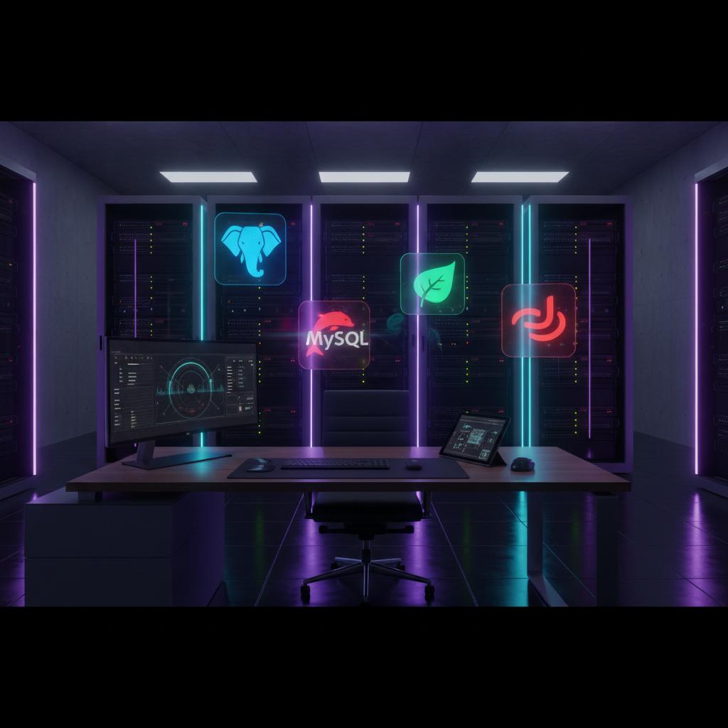 Ilustração técnica representando tecnologia relacionado a Qual Banco de Dados Escolher? Guia Prático para se incluindo Pos...