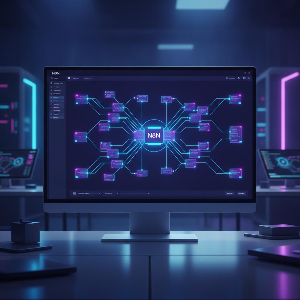 Ilustração técnica representando tecnologia relacionado a N8N: O Guia Definitivo para Automação de Workflows incluindo aut...