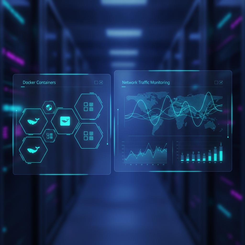 Ilustração técnica representando tecnologia relacionado a Gerenciamento de Servidor: EasyPanel e Proxy Rever incluindo Tra...