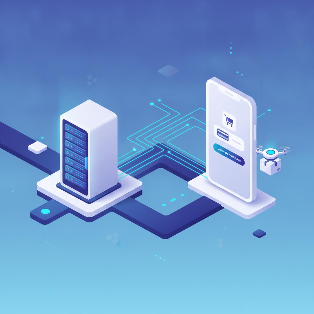Ilustração técnica representando tecnologia relacionado a Automação de E-commerce: Setup de Fluxos com N8N e